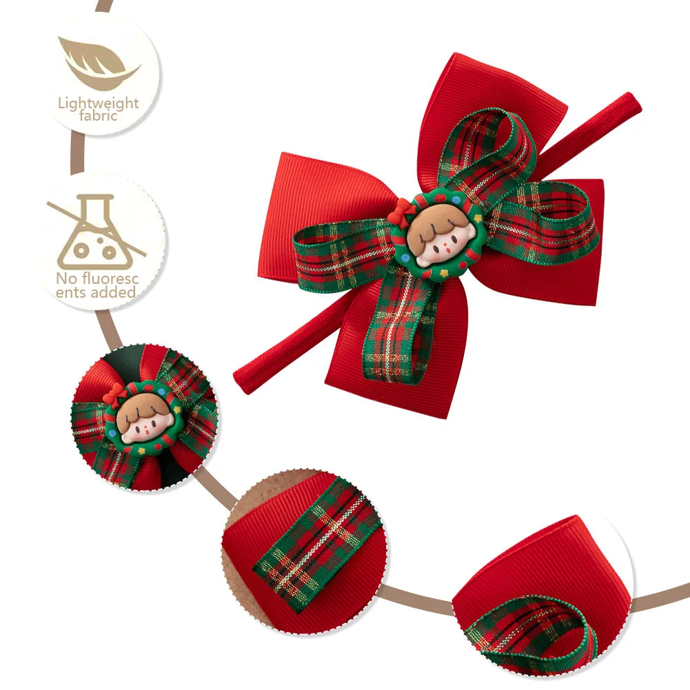 Hot Sell Baby Red Headband Christmas Nylon Hairbows Custom Print Hair Bands New Year Photography Supplies