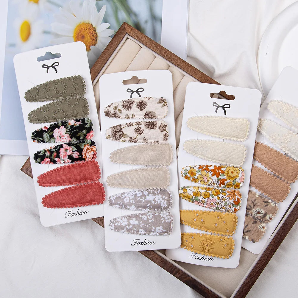 Winter  and Autumn Princess Hair Accessories 6Pcs/Set Simple BB Fabric Hairpins Candy Color Sweet Girl Hairgrip Wholesale