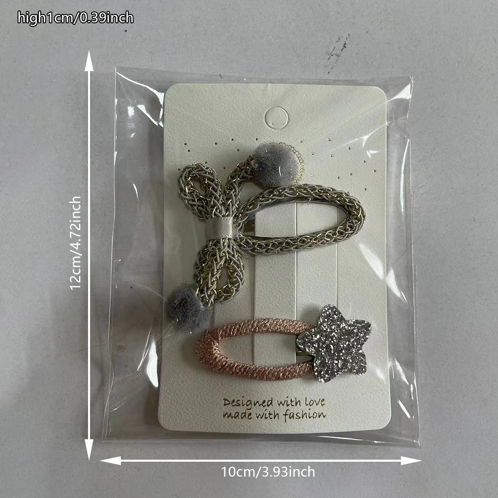Sequin Star Bow BB Hair Clip — Braided Hairball Detail