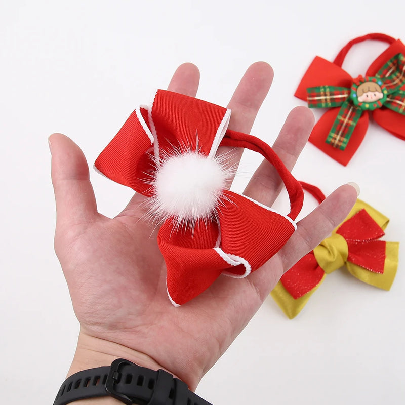 Hot Sell Baby Red Headband Christmas Nylon Hairbows Custom Print Hair Bands New Year Photography Supplies