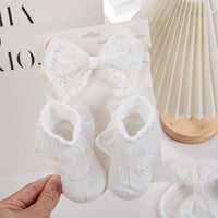 White Christening Lace Headband & Ruffle Socks Set — 3 Piece
