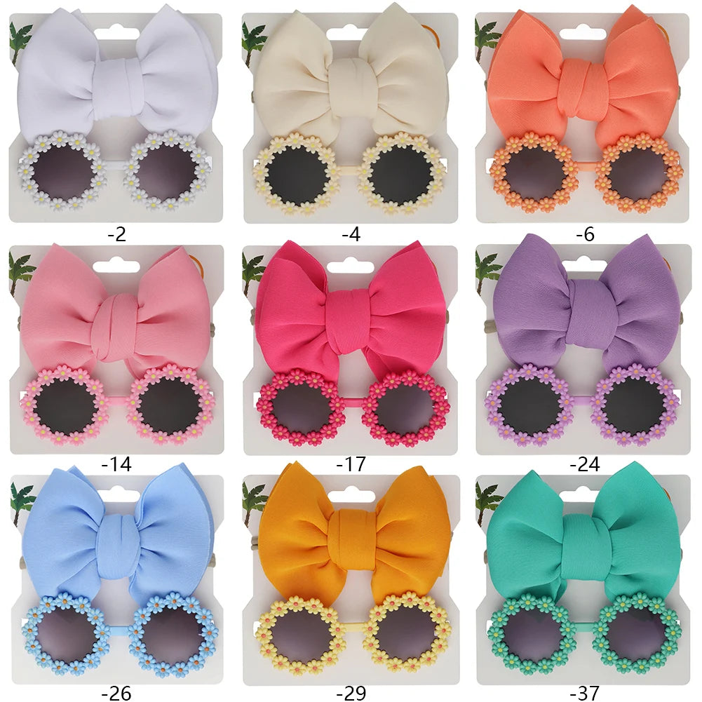 UV400 Daisy Sunglasses Set Kids Unisex Baby Beach Photo Accessories White Red Heart Style Frames Fashion Bow Hairband Glasses