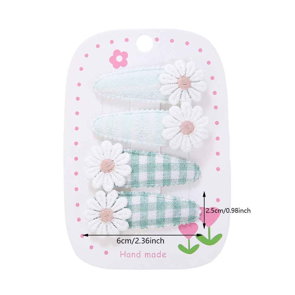 Daisy Print Snap Hairpins for Kids — Cotton, Pack of 4