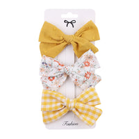 Cotton Linen Flower Print Hair Bow With Cloth Covered Clips Sweet Plain Solid BB Barrettes Hairpins Fashion Headwear