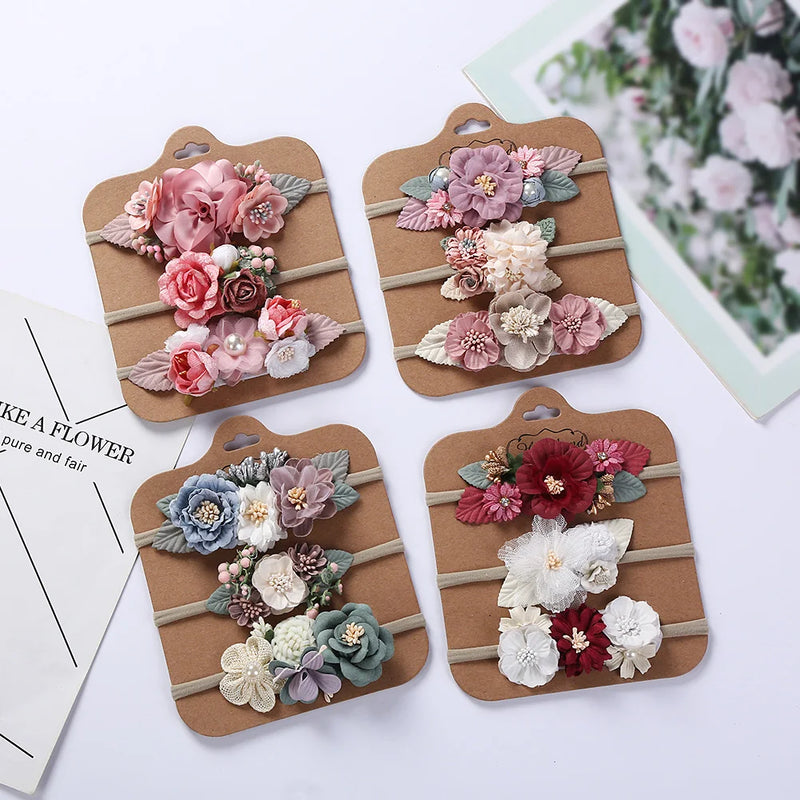 Selling Well Sweet Lovely Faux Flower Leaf Pearl Headband Hair Accessories Baby Girl Hairband Headwear Set