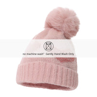 Kids Heart Pattern Pom Pom Beanie — Knitted, Girls 3–6Y