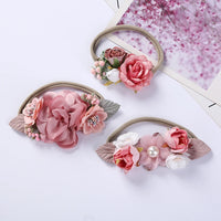 Selling Well Sweet Lovely Faux Flower Leaf Pearl Headband Hair Accessories Baby Girl Hairband Headwear Set
