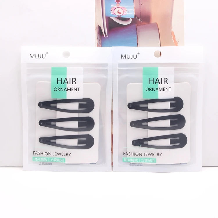 Korean Water Drop Barrette Hair Clip for Women – Sleek Black Metal Hairpin