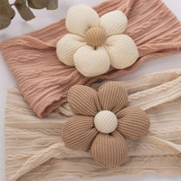 Baby Girls Elastics Headwraps Soft Nylon Latte Flower Cable Knit Headbands Bow Knot Daisy Hairbands for Toddlers