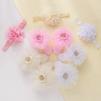 2Pcs/Set 0-12M Chiffon Flower Bowknot Headband With Tulle Trim Cotton Socks Set Baby Girl Hair Accessories
