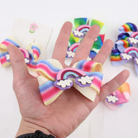 2Pcs/Set Double Layers Pastel Rainbow Printed Grosgrain Ribbon Hair Bows Cute Baby Bow Alligator Hair Clips