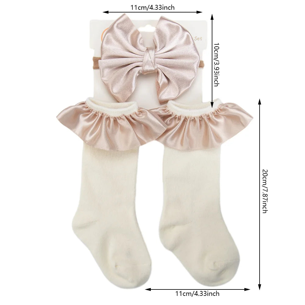 Baby Ruffle Socks & Hair Bow Headband Set — Cotton, Pack of 3