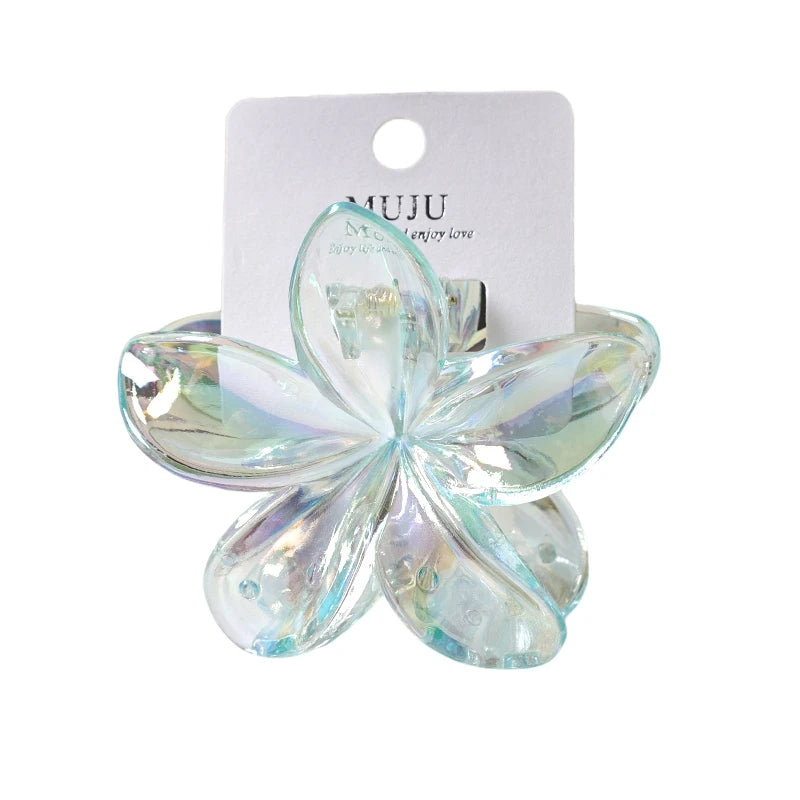 Raped Sample 8cm New Color Transparent Flower Hair Clips Premium Frangipani Hair Claw With Card Hair Clip Flower for Women Girls