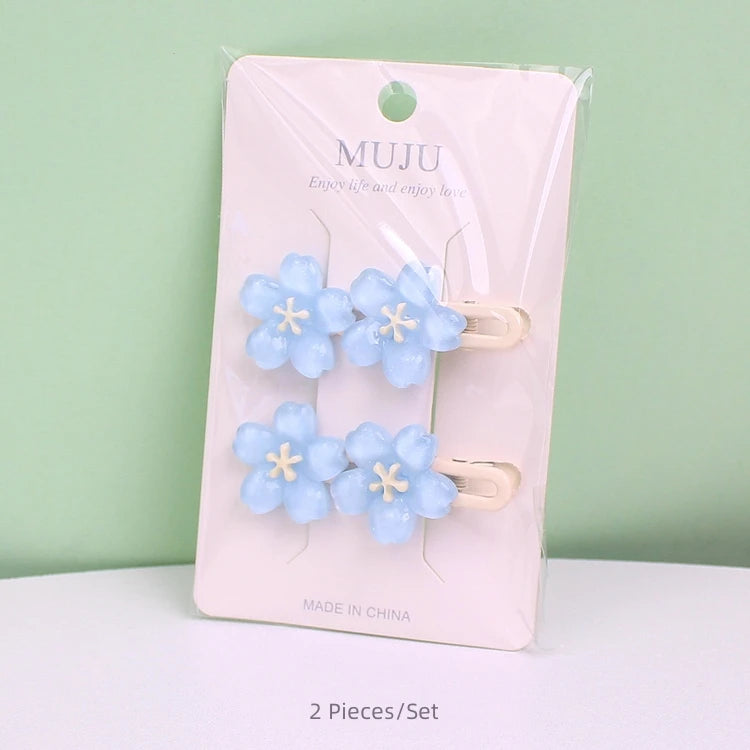 Jelly Sakura Flower Side Hair Clips for Girls – Sweet Summer Bangs Hairpins (2-Pack)