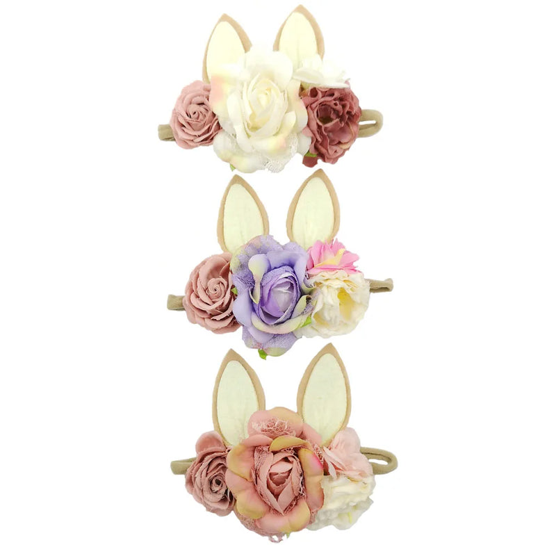 Lovely Baby Girls Easter Day Headband Rabbit Ear Newborn Photo Props Cute Elastic Flower Crown Hairbands Party Hair Accessories