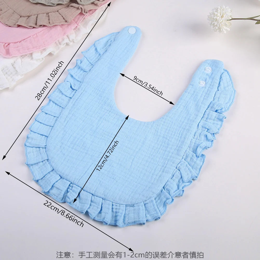 Ruffled Solid Color Soft Breathable Comfortable Cotton Muslin Baby Frilly Bibs Saliva Burp Cloth Baby Bandana Drool Cloth