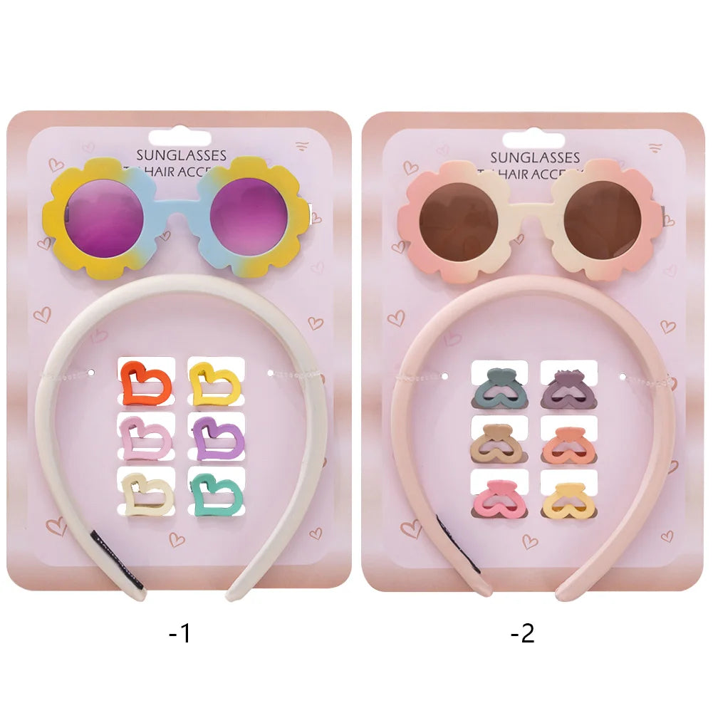 Tie Dye Rainbow Resin Sunglasses Headband Mini Heart Hair Claws Hair Accessories Set for Kids Headwear Wholesale