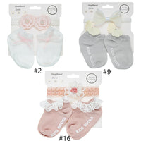 High Quality Elastic Baby Cotton Socks Headband Set Floral Lace Anti-Slip Casual Socks Spring Newborn Baby Accessories Wholesale