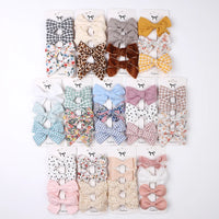 Cotton Linen Flower Print Hair Bow With Cloth Covered Clips Sweet Plain Solid BB Barrettes Hairpins Fashion Headwear