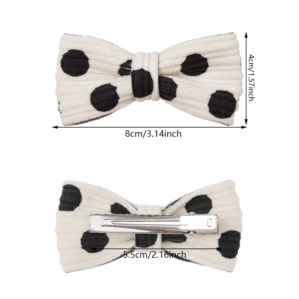 Corduroy Dot Bow Hair Clips for Girls — Handmade Snap