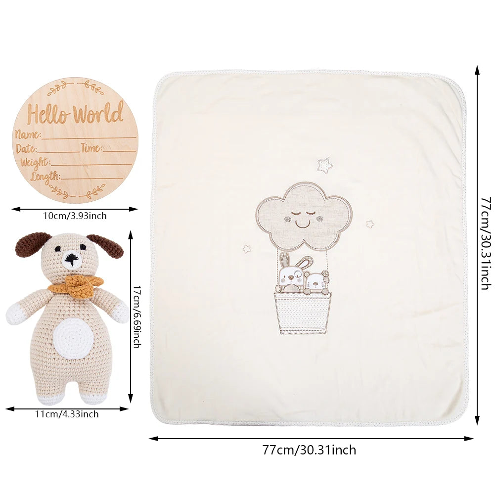 Crocheted Puppy Newborn Blanket Gift Set — Floral Cotton
