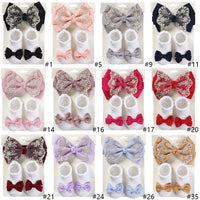 Baby Gold Thread Lace Ribbon Bow Headband and Sock Set Luxurious Baby Gift Including Comfy Socks
