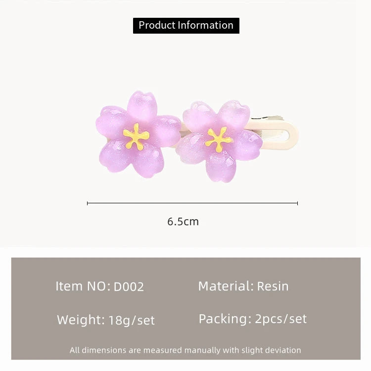 Jelly Sakura Flower Side Hair Clips for Girls – Sweet Summer Bangs Hairpins (2-Pack)