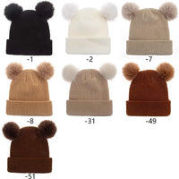 Kids Double Pom Pom Knit Beanie — Warm, 3–10Y