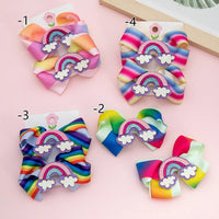 2Pcs/Set Double Layers Pastel Rainbow Printed Grosgrain Ribbon Hair Bows Cute Baby Bow Alligator Hair Clips