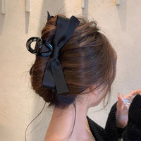 17cm Hepburn Style Black Bow Hair Claw Female Large Size Hair Clip Back Head  Hair Claw Clip for Women