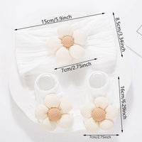 2pcs Vintage Ivory Flowers Cable Knit Nylon Headbands Latte Flower Ribbed Socks Set Spring Autumn Baby Shoes Wholesale Kids'