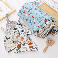 Newborn Swaddle Blanket & Knit Cap Gift Set — Floral Print