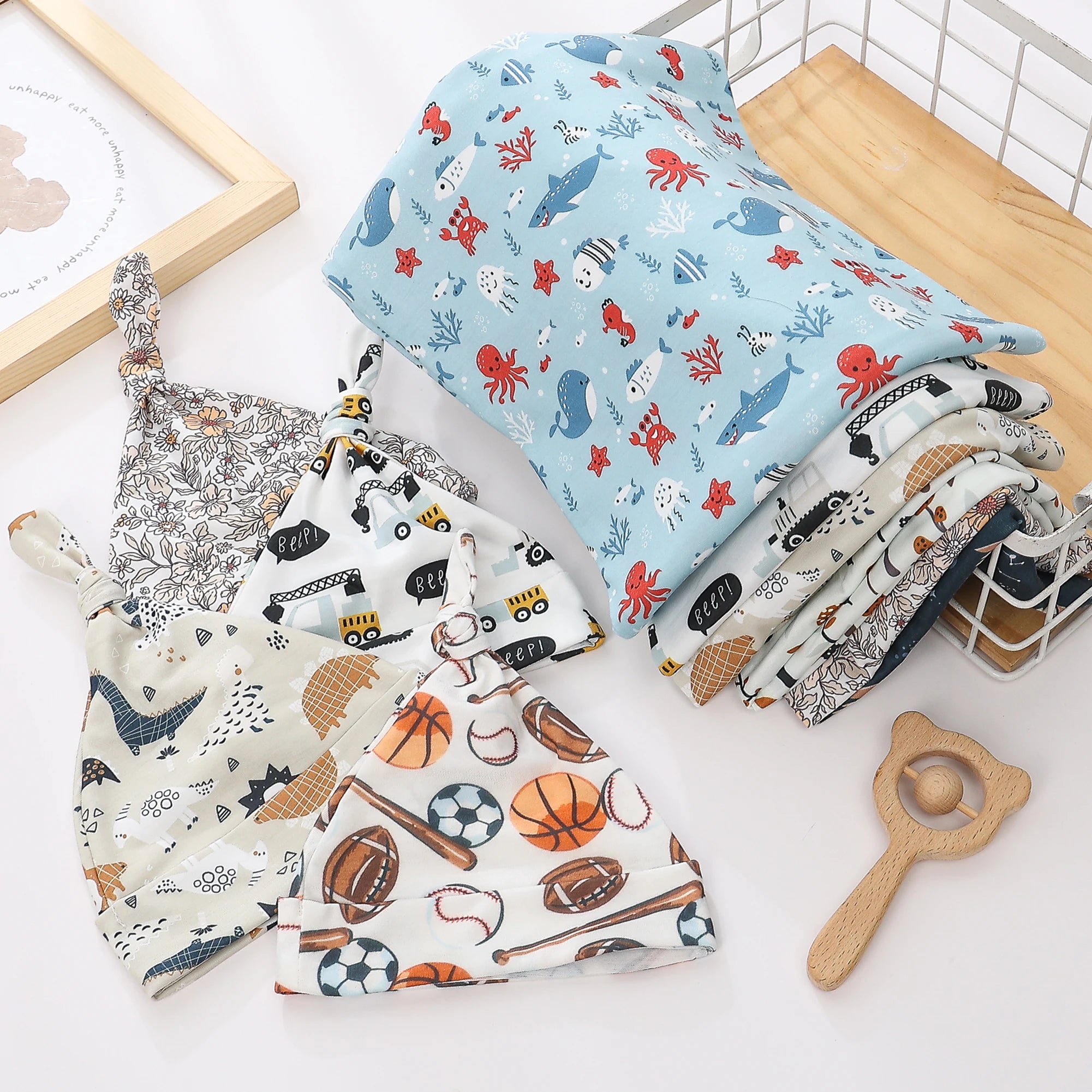 Newborn Swaddle Blanket & Knit Cap Gift Set — Floral Print