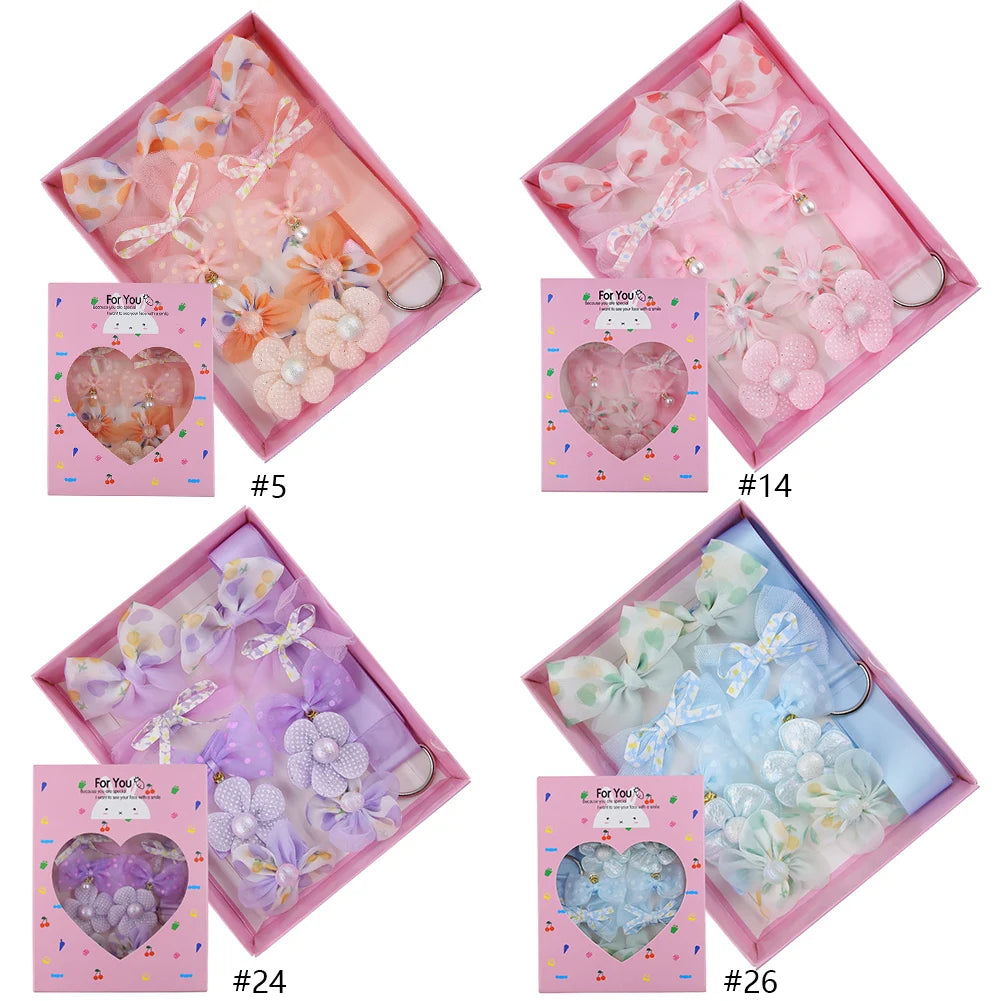 10Pcs Children Cute Hair Pin Set Sweet Chiffon Pearl Flower Styling Girls Hair Clips Set Lovely Princess Hairpin in Box