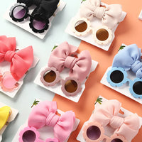 2Pcs/Set Wholesale Nylon Headband Sunglasses Set Sweet Bow Floral Plastic Glasses Combination Photography Supplies