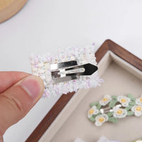 Vintage Tweed Bow Duckbill Clip — Embroidered Lace, 8cm