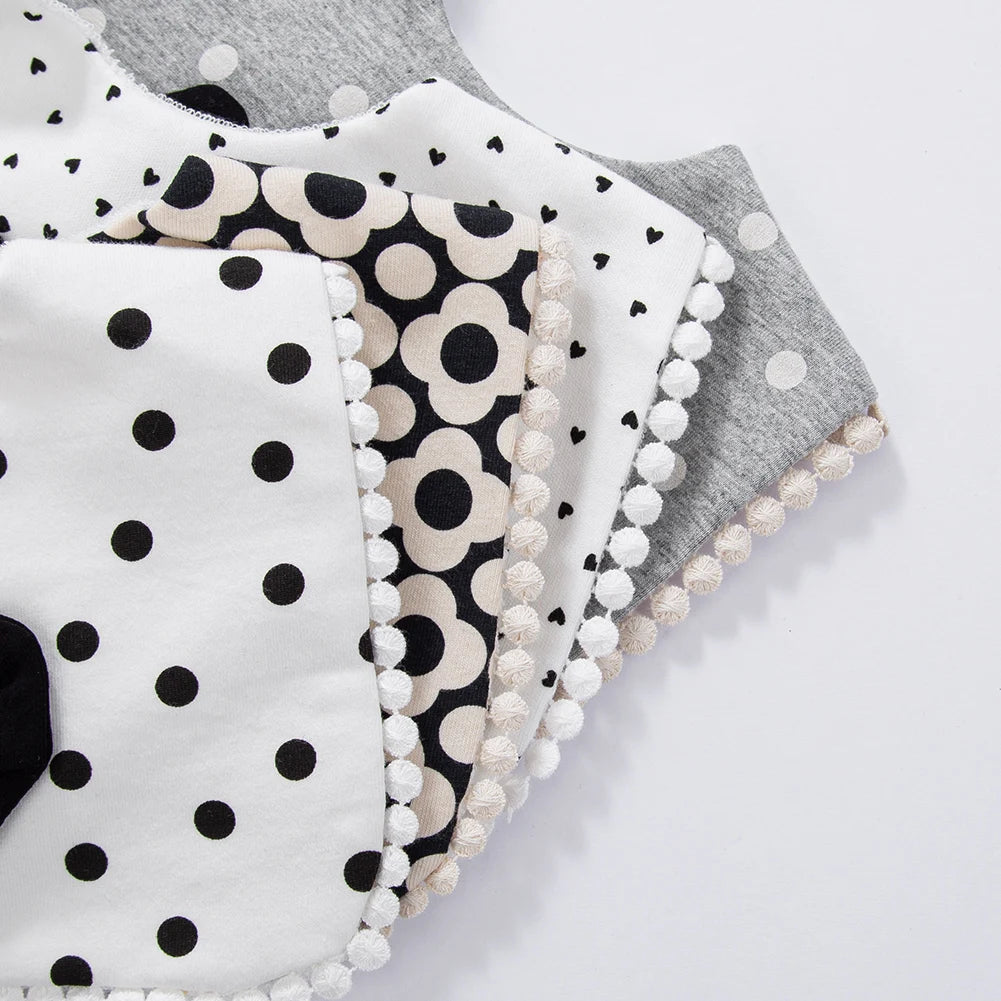 Unisex Baby Drool Bib with Bow Tie — Cotton, Dots & Hearts Print