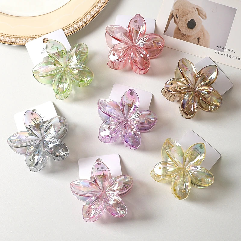 Raped Sample 8cm New Color Transparent Flower Hair Clips Premium Frangipani Hair Claw With Card Hair Clip Flower for Women Girls