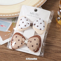Coffee Colour Fabric Bow Hair Clips for Girls – Sweet Bread-Style Hairpins (2-Pack)