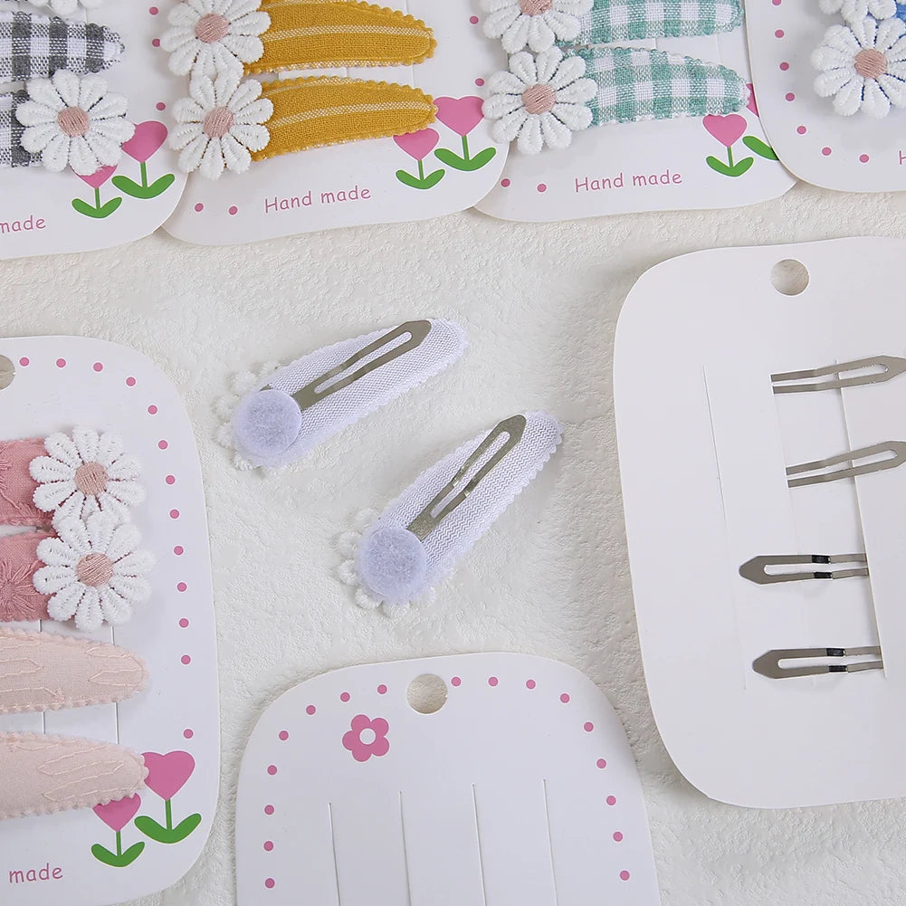 Daisy Print Snap Hairpins for Kids — Cotton, Pack of 4