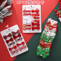 10PCS Christmas Baby Girls Hair Clips Ribbon Santa Claus Gift Socks Tree Resin Hair Bows Xmas Dance Party Hairpins Set