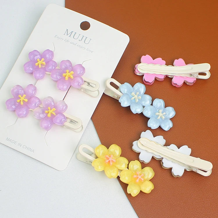 Jelly Sakura Flower Side Hair Clips for Girls – Sweet Summer Bangs Hairpins (2-Pack)