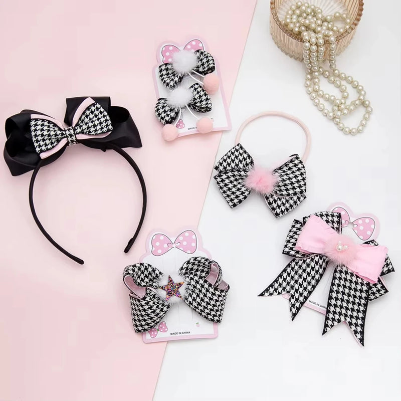 Spring Summer Baby Bows Gingham Hairbands Hairclips Plaid Ribbon Sweet Princess Hair Accessories for Girls Lady