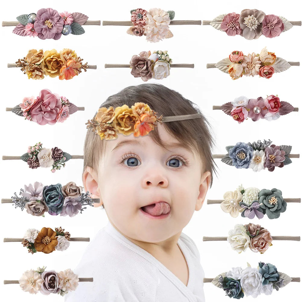Selling Well Sweet Lovely Faux Flower Leaf Pearl Headband Hair Accessories Baby Girl Hairband Headwear Set