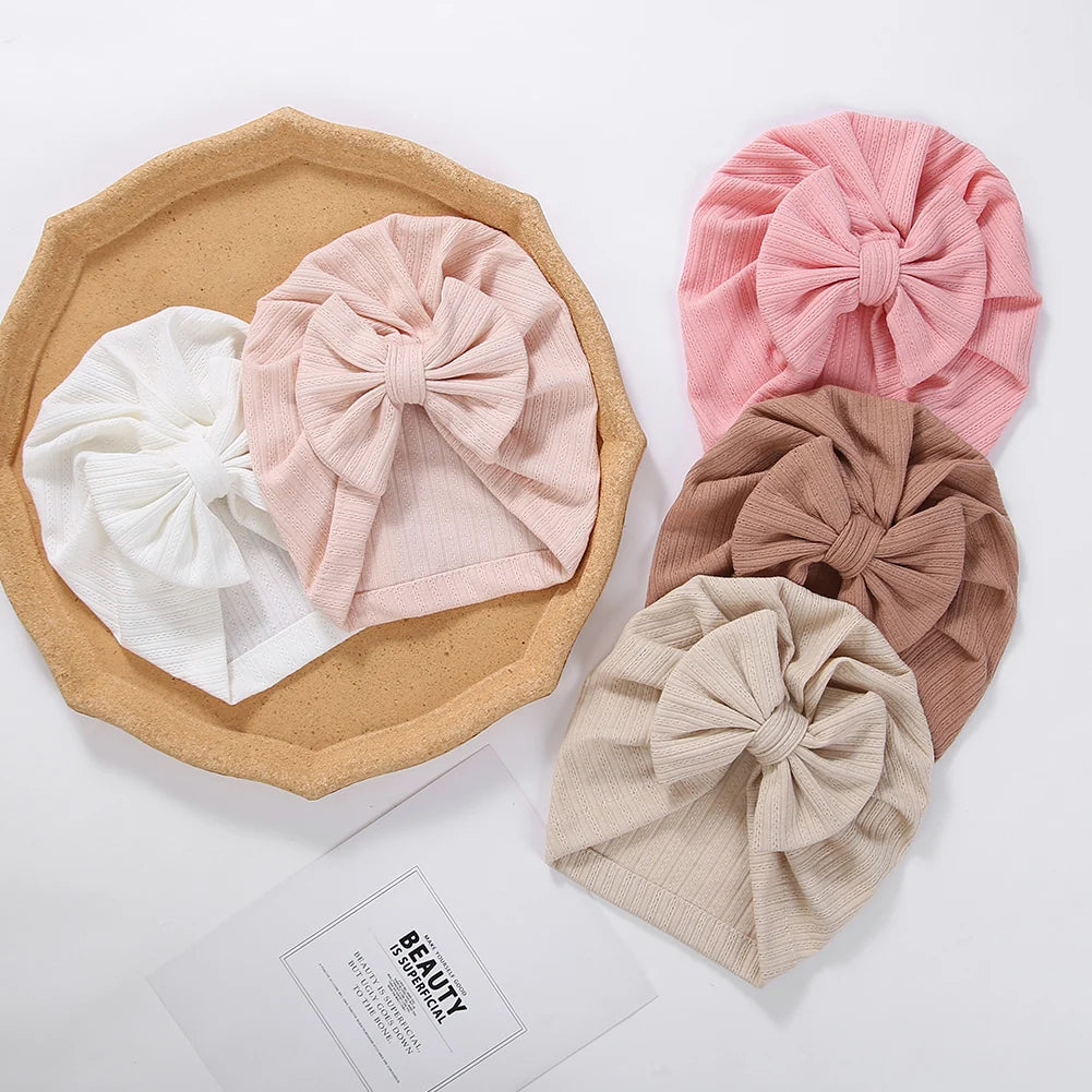 Baby Turban Bow Beanie Hat — Soft Cotton, 0–3Y