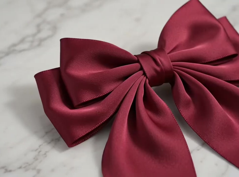 Oversized Silk Ribbon Butterfly Hair Clips for Women – Long Tail Bow Barrettes (40cm)